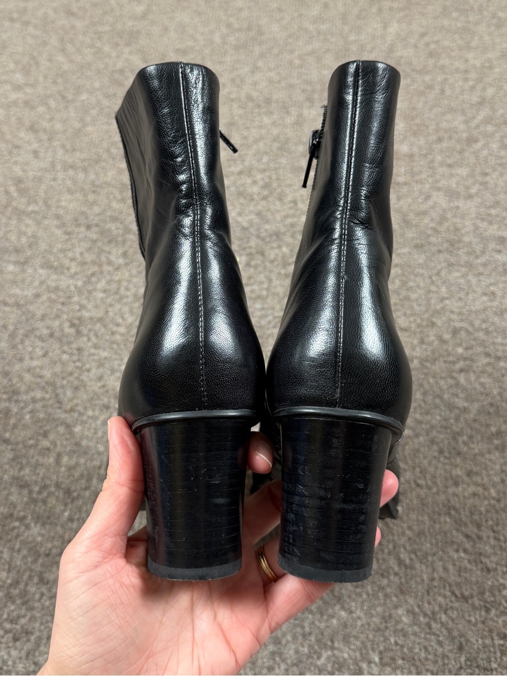 90s Y2K Liz Claiborne Black Leather Chunky Heel Square Toe Ankle Boots Women’s 8 - Picture 6 of 12